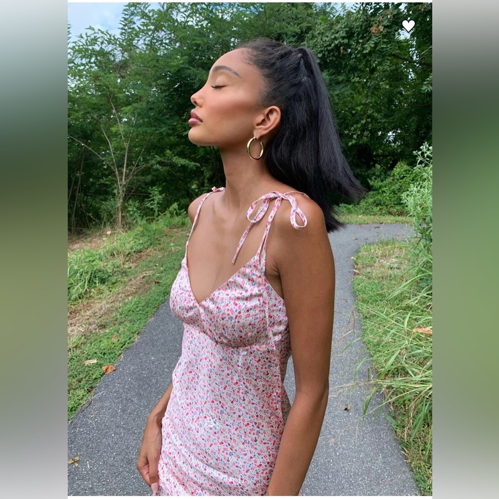 Pink floral silky dress